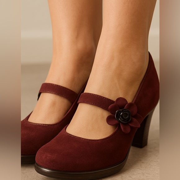 Sofft Burgundy Suede Heels – Size 7 Narrow – Beaded Flower Detail 🌸 - Picture 1 of 7